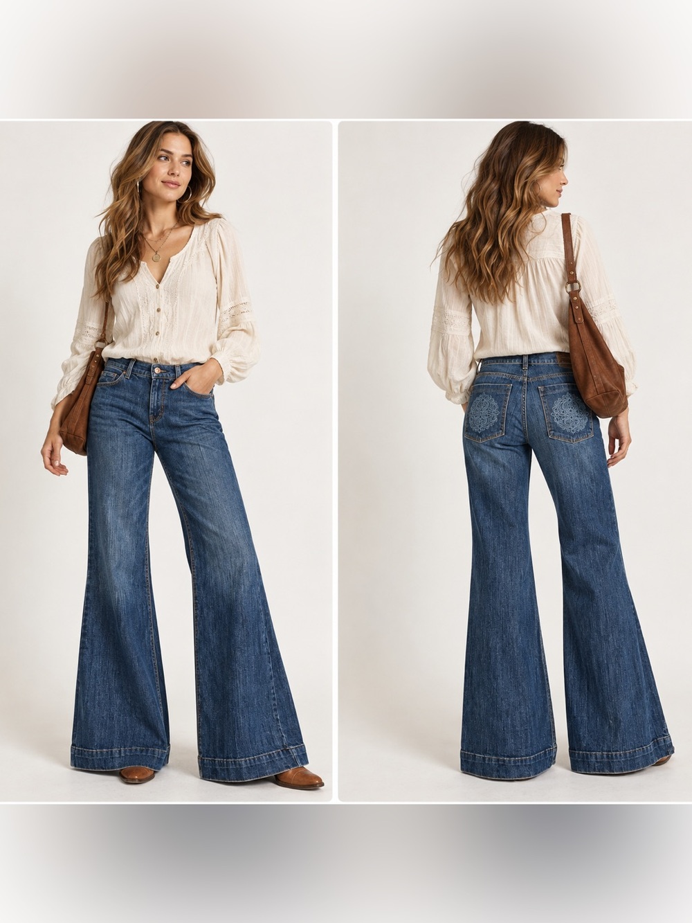 The Limited Vintage Y2K Wide Leg Flare Jeans Embroidered Pockets Size 12